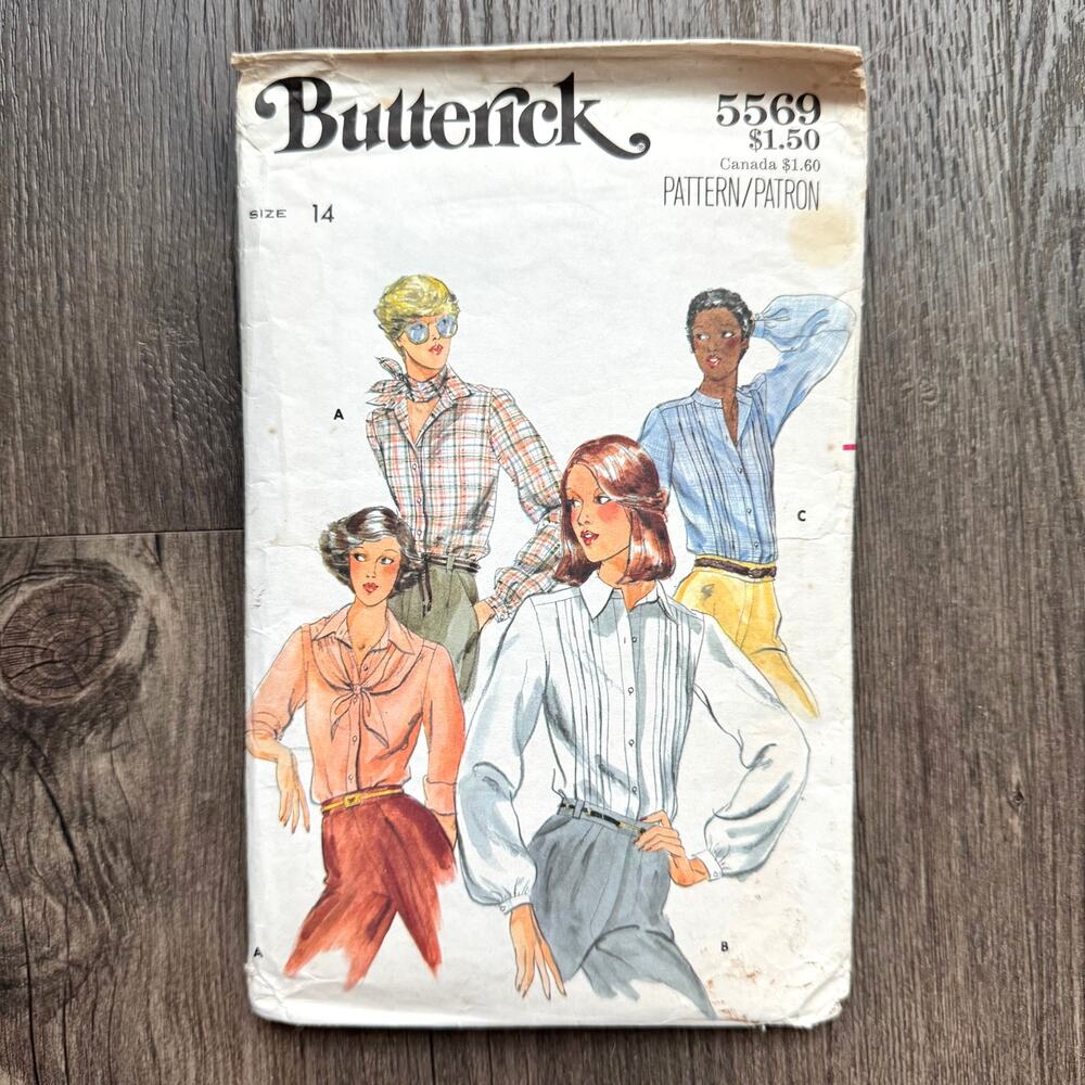 Vintage 1970s Butterick 5569 Sewing Pattern Womens Size S Set of Tops COMPLETE